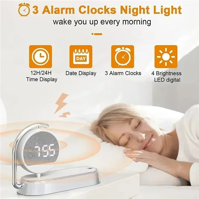LED Night Light Clock with Mobile Phone Wireless Charger