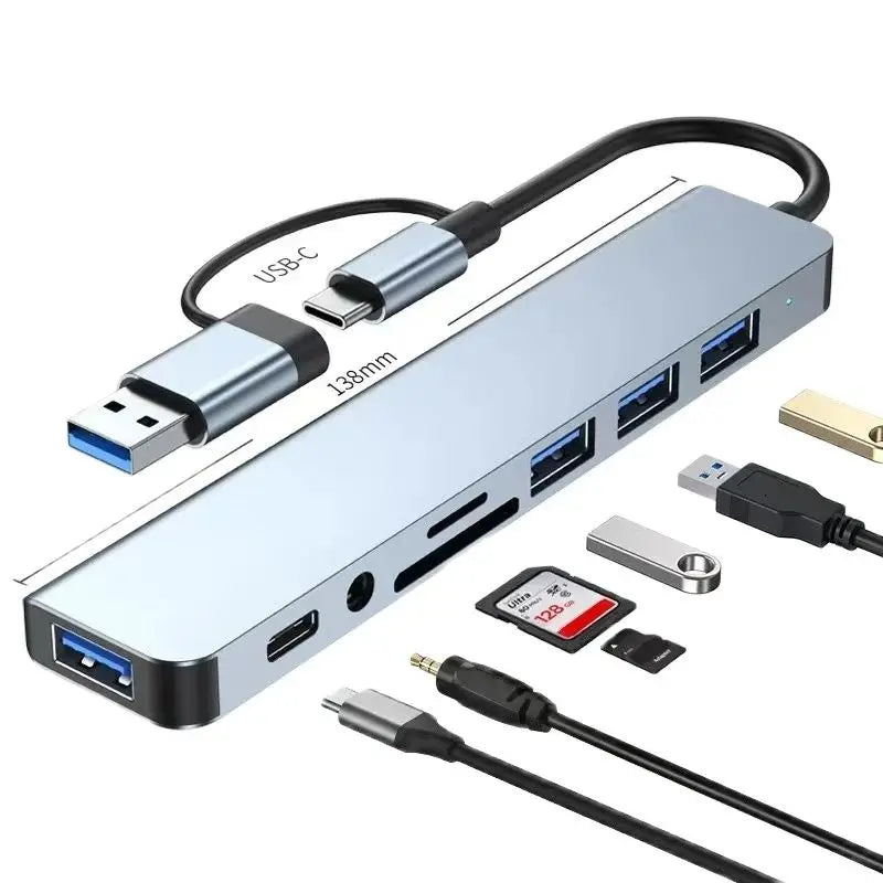 8 In 2 USB HUB With Splitter Card Reader