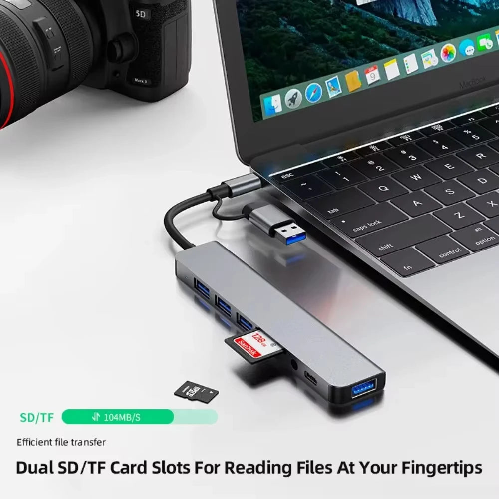 8 In 2 USB HUB With Splitter Card Reader