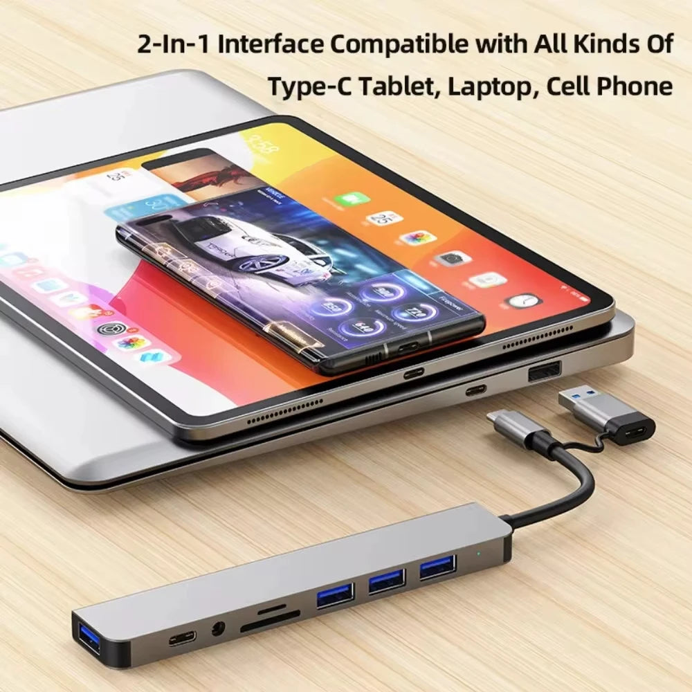 8 In 2 USB HUB With Splitter Card Reader