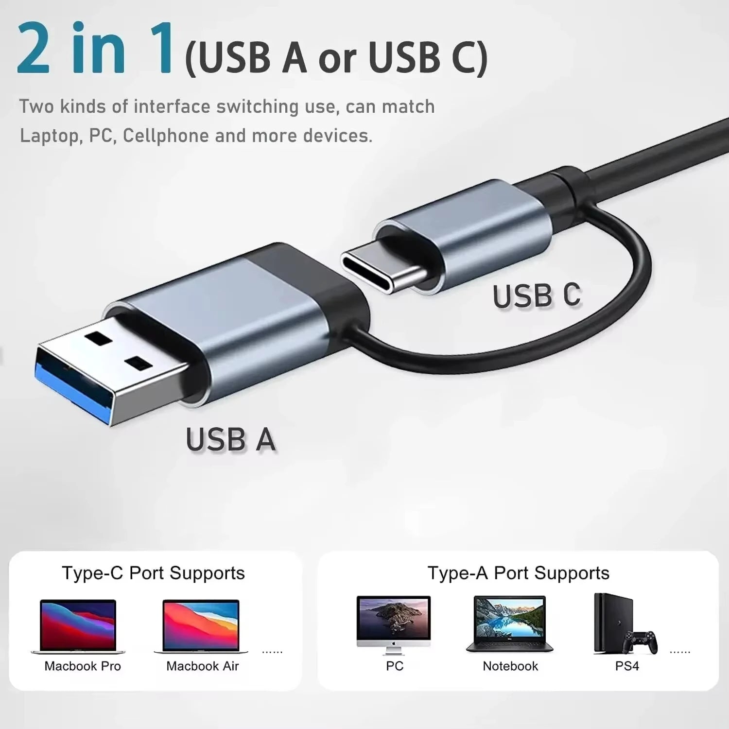 8 In 2 USB HUB With Splitter Card Reader