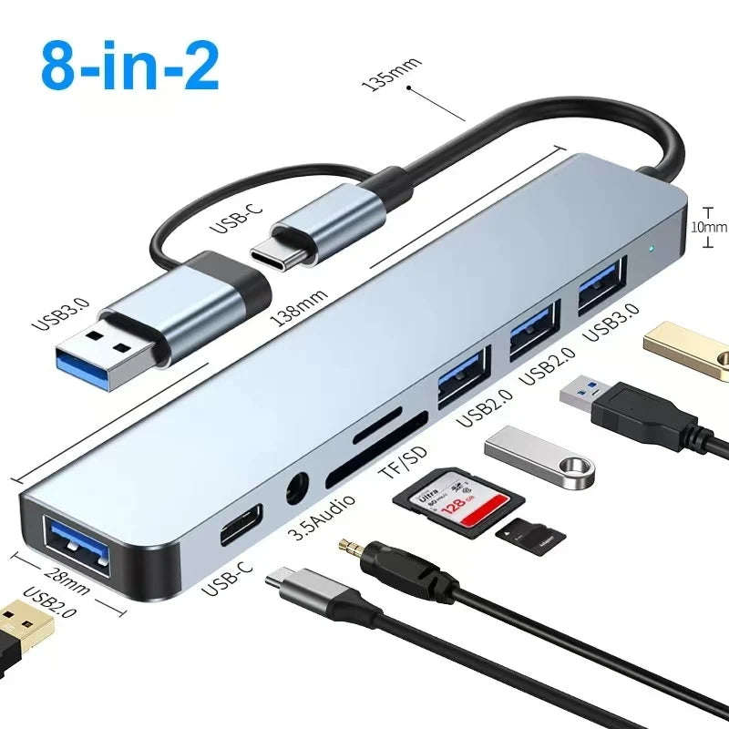 8 In 2 USB HUB With Splitter Card Reader
