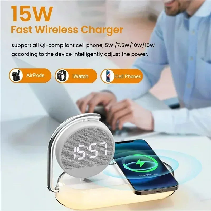 LED Night Light Clock with Mobile Phone Wireless Charger